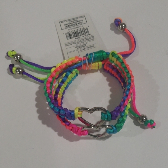 Set of 2 BFF Silver tone Heart Rainbow Friendship Adjustable Bracelets for Kids - Picture 1 of 6
